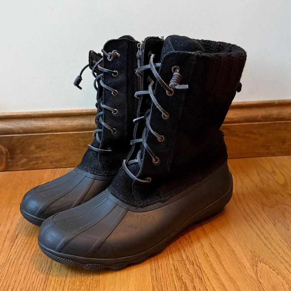 Sperry Syren Misty Black Duck Boot Side Zippers Size 9